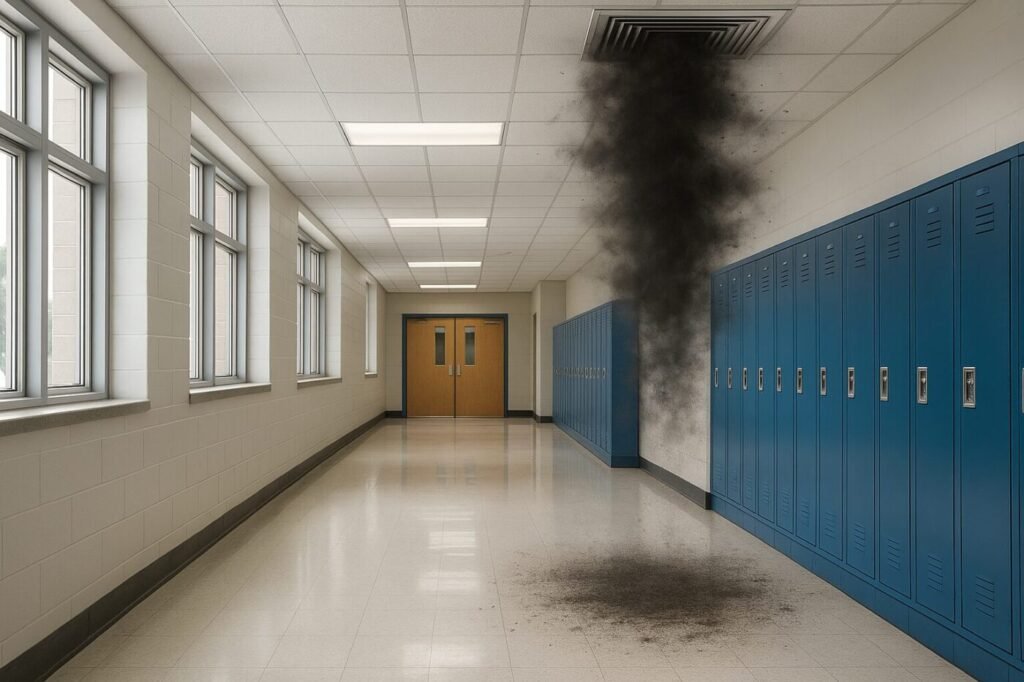duct cleaning in school dirty ductwork